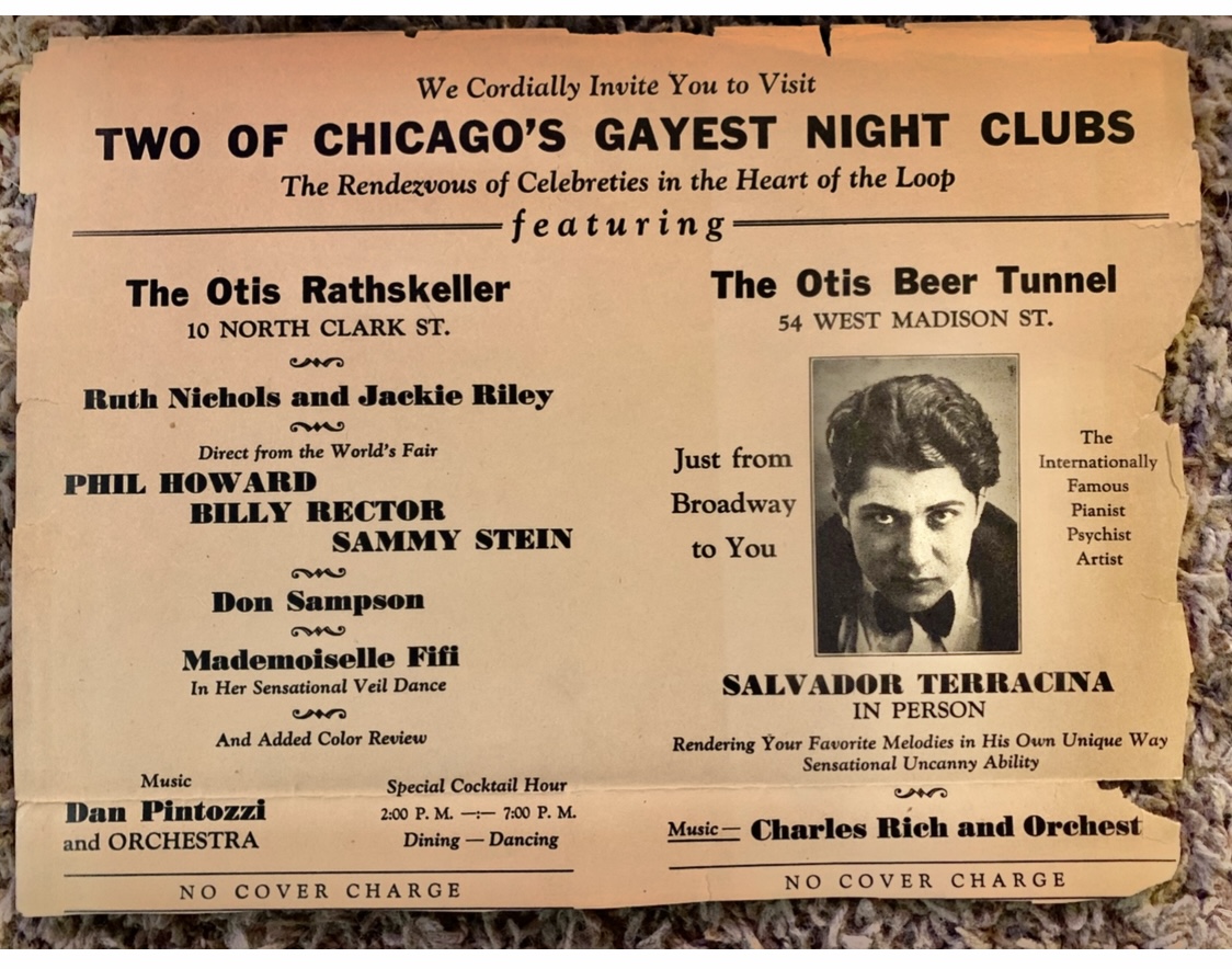 This was one of the underground ads That was in Chicago when Sal performed for his fathers cousin Frank Costello who operated this nightclub also the Peacock Lounge